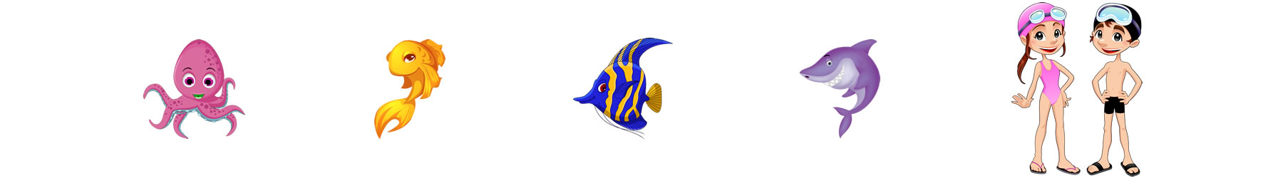 image of the Octopus, Goldfish, Angelfish, Sharks and S4 cartoon swimmers