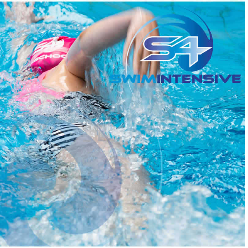 Image of an S4 swim intensives swimmer and S4 Swim Intensives logo